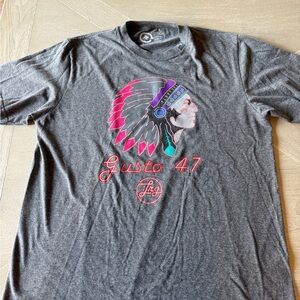 LRG Dark Heather Gray Short Sleeve Tee with Pink & Teal Graphic Gusto 47